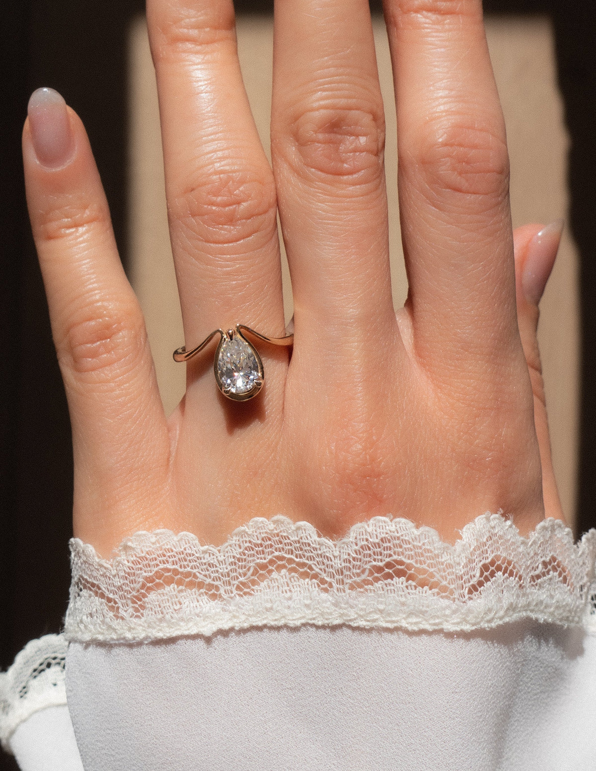 1.5 CT Pear Shaped Lab Grown Diamond Unique Style Engagement Ring