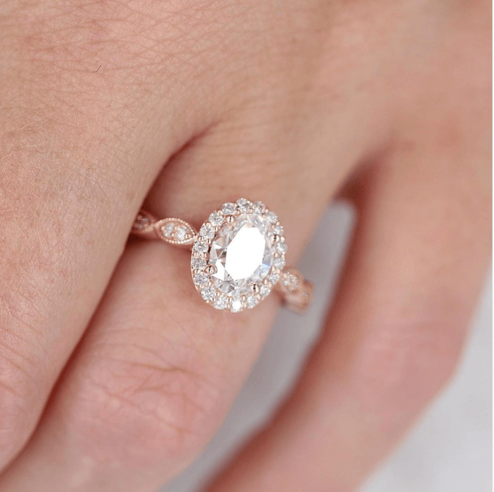 1.33 CT Oval Cut Halo Moissanite Engagement Ring