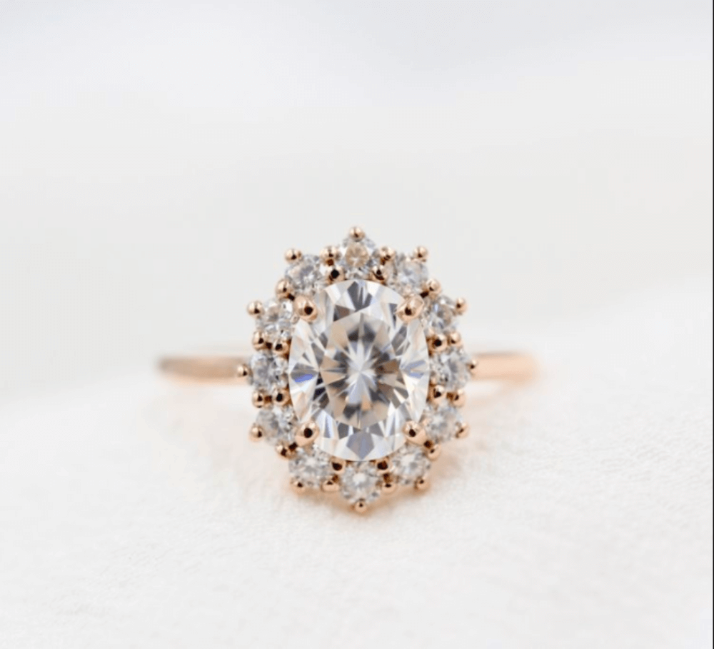 1.91 CT Oval Cut Halo Moissanite Engagement Ring