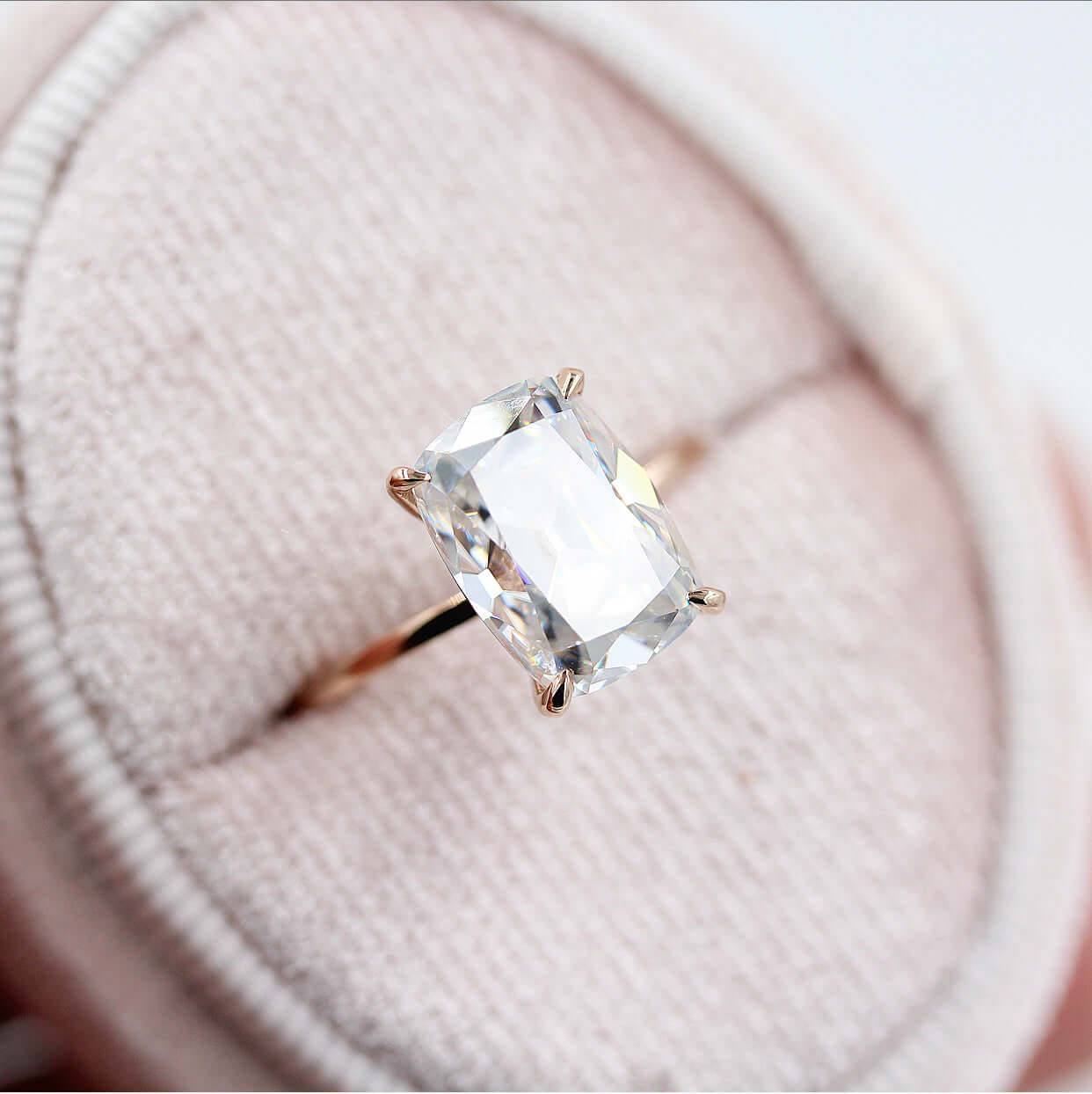 3.63 CT Elongated Old Mine Cushion Solitaire Moissanite Engagement Ring