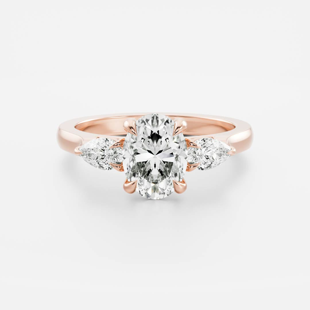 2 CT Oval: Three Stone Lab Grown Diamond Engagement Ring