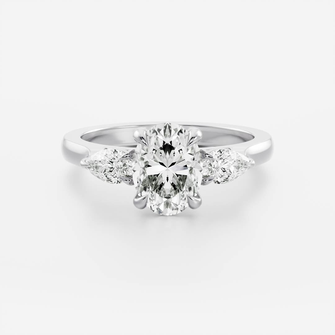 2 CT Oval: Three Stone Lab Grown Diamond Engagement Ring