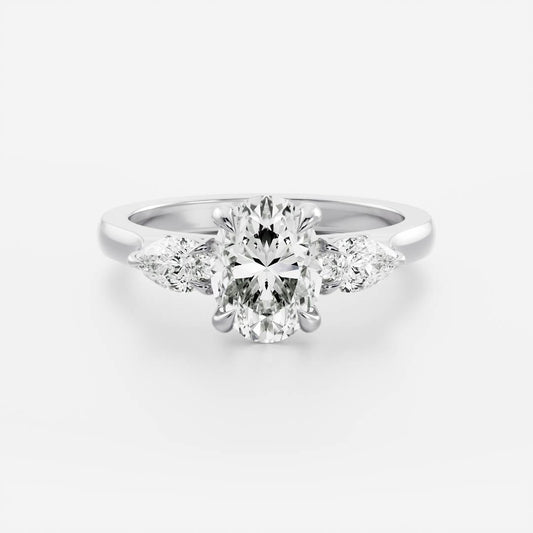 2 CT Oval: Three Stone Lab Grown Diamond Engagement Ring