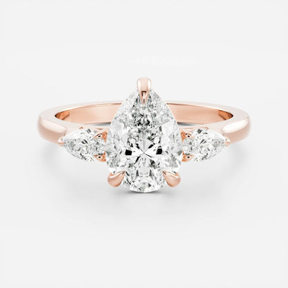 2 CT Pear: Three Stone Lab Grown Diamond Engagement Ring