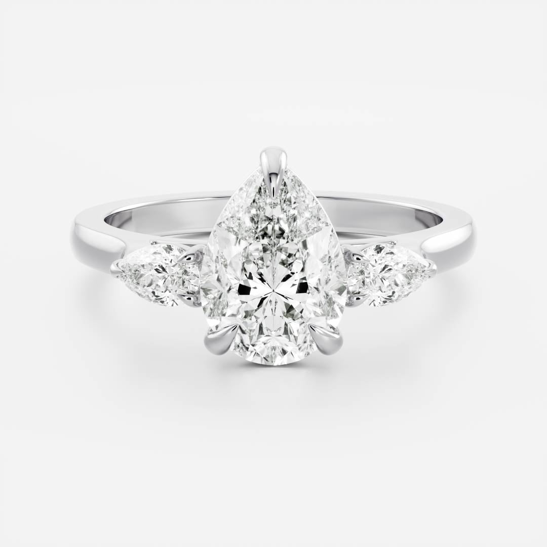 2 CT Pear: Three Stone Lab Grown Diamond Engagement Ring