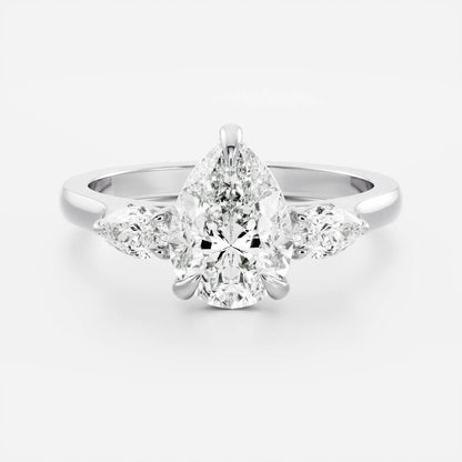 2 CT Pear: Three Stone Lab Grown Diamond Engagement Ring