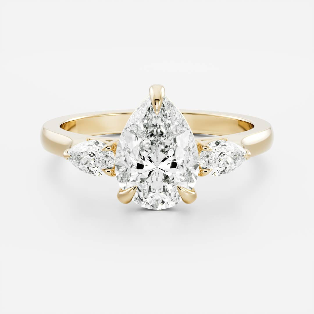 2 CT Pear: Three Stone Lab Grown Diamond Engagement Ring