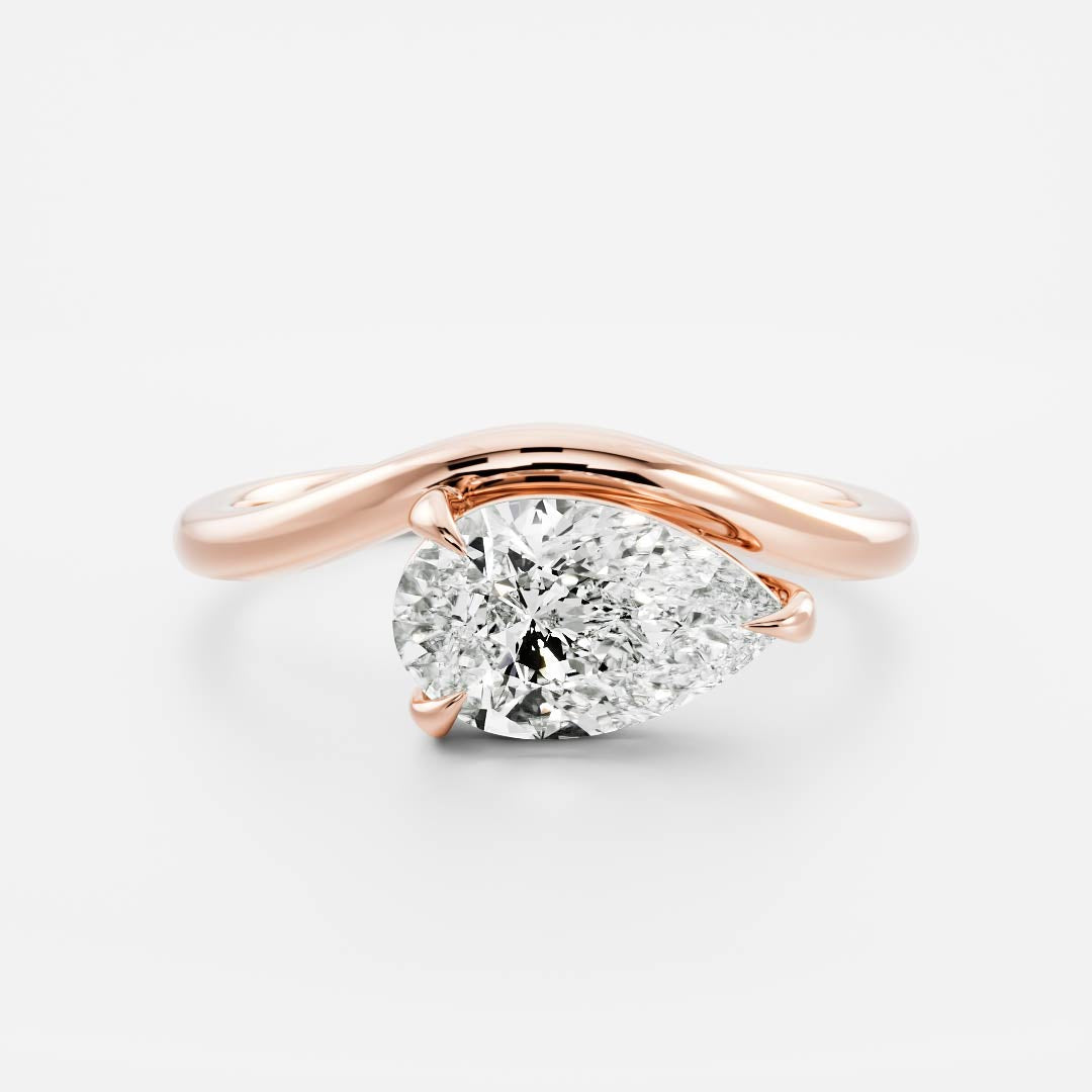 2 CT Pear: Wavy Solitaire Lab Grown Diamond Engagement Ring