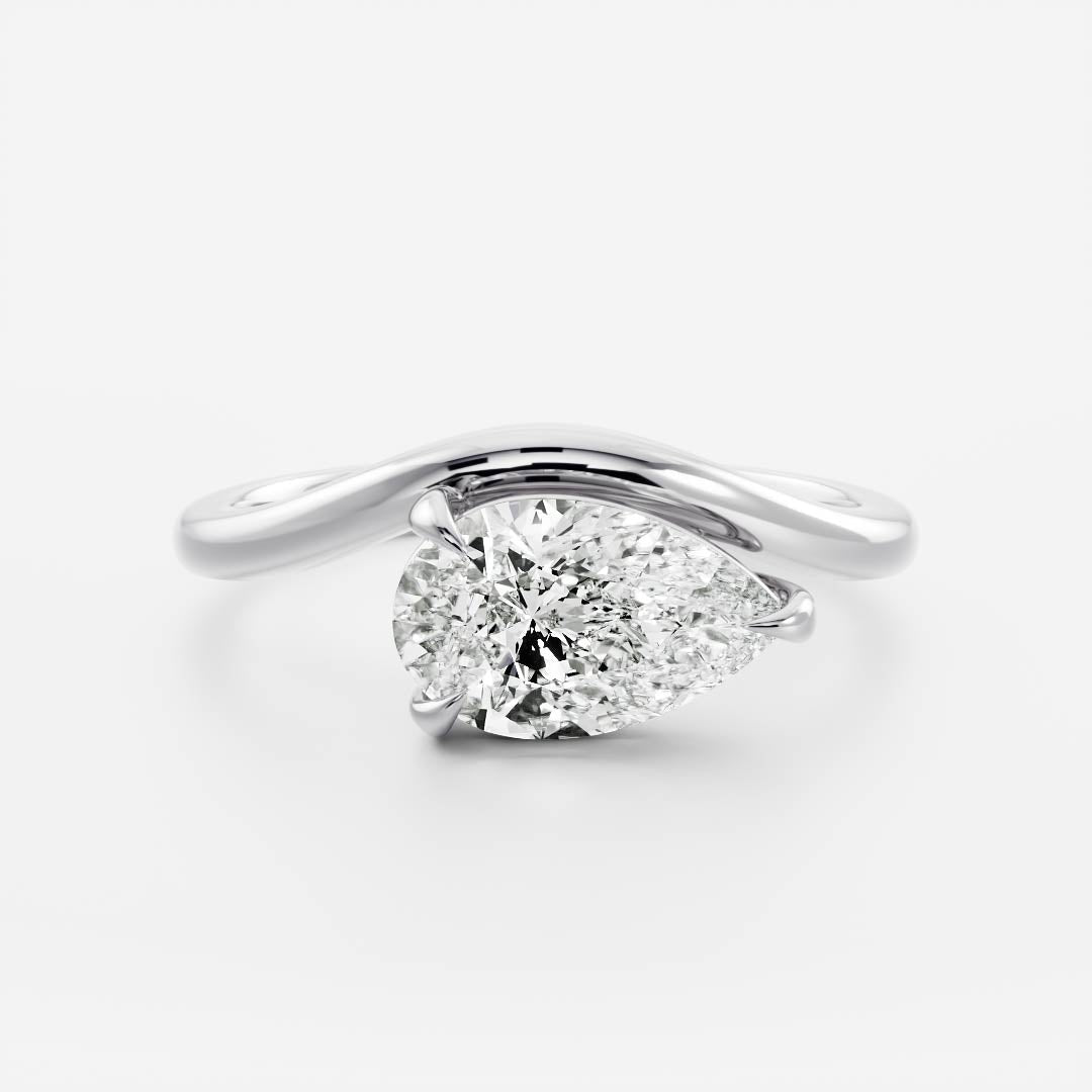 2 CT Pear: Wavy Solitaire Lab Grown Diamond Engagement Ring