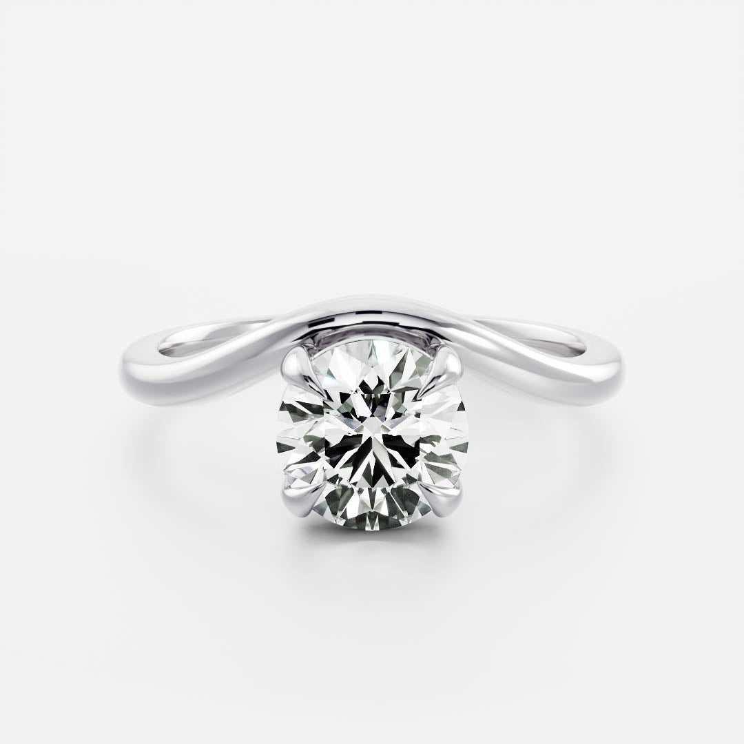 1 CT Round: Wavy Solitaire Lab Grown Diamond Engagement Ring