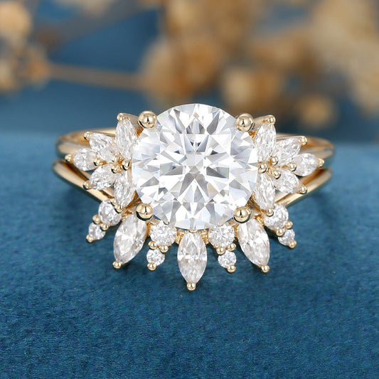 1.90 CT Round Shaped Moissanite Cluster Bridal Set