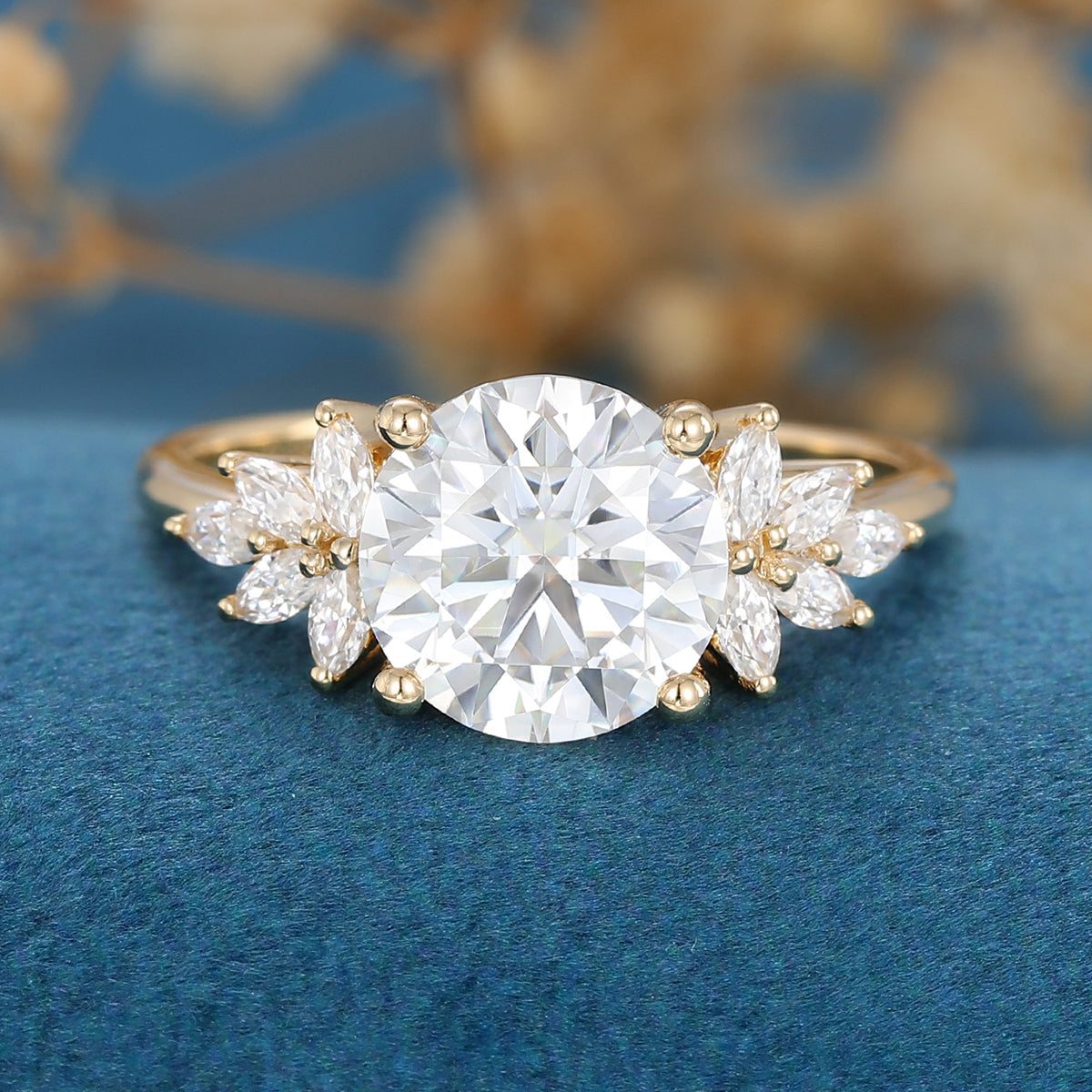 1.90 CT Round Shaped Moissanite Cluster Engagement Ring
