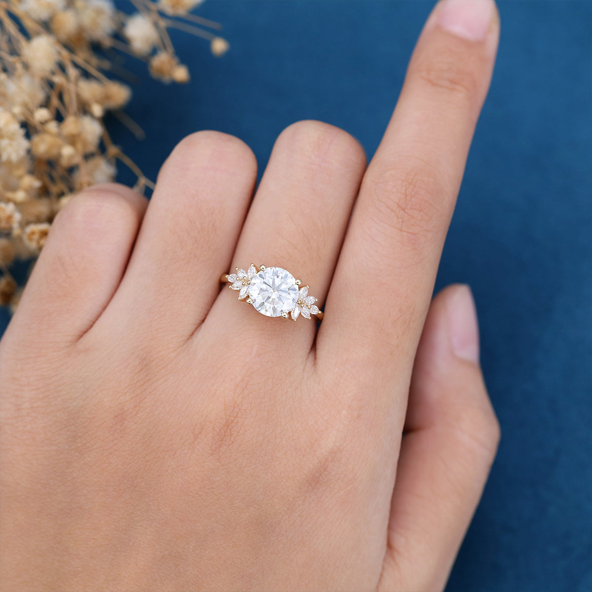 1.90 CT Round Shaped Moissanite Cluster Engagement Ring