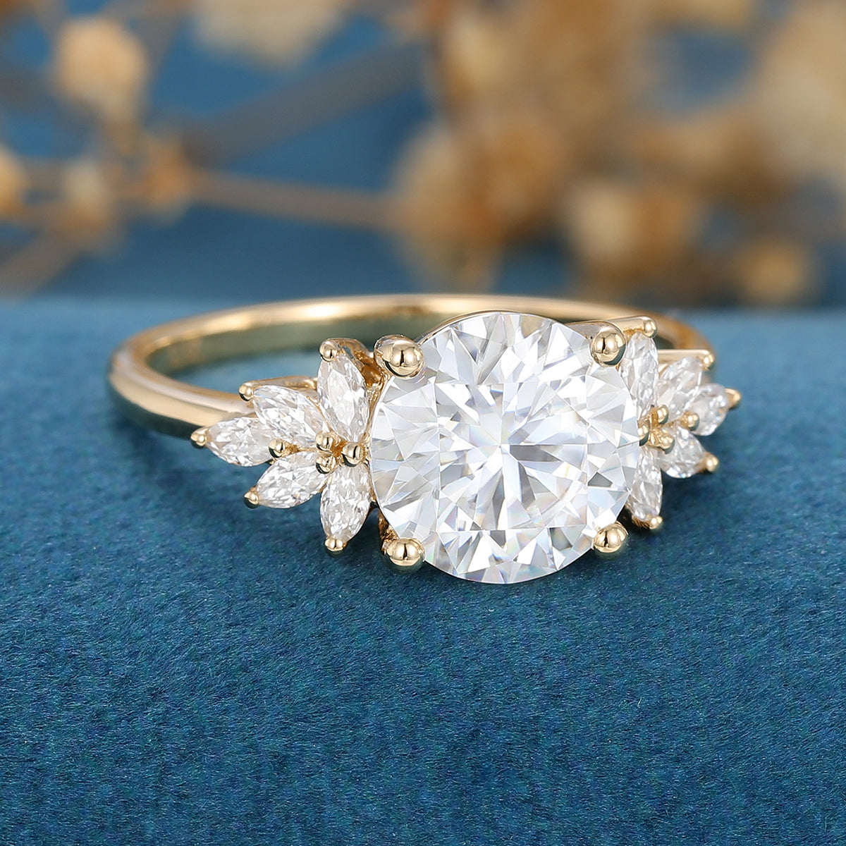 1.90 CT Round Shaped Moissanite Cluster Engagement Ring
