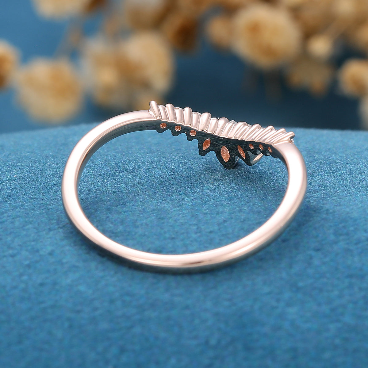 1.50 CT Round & Marquise Shaped Moissanite Curved Wedding Band