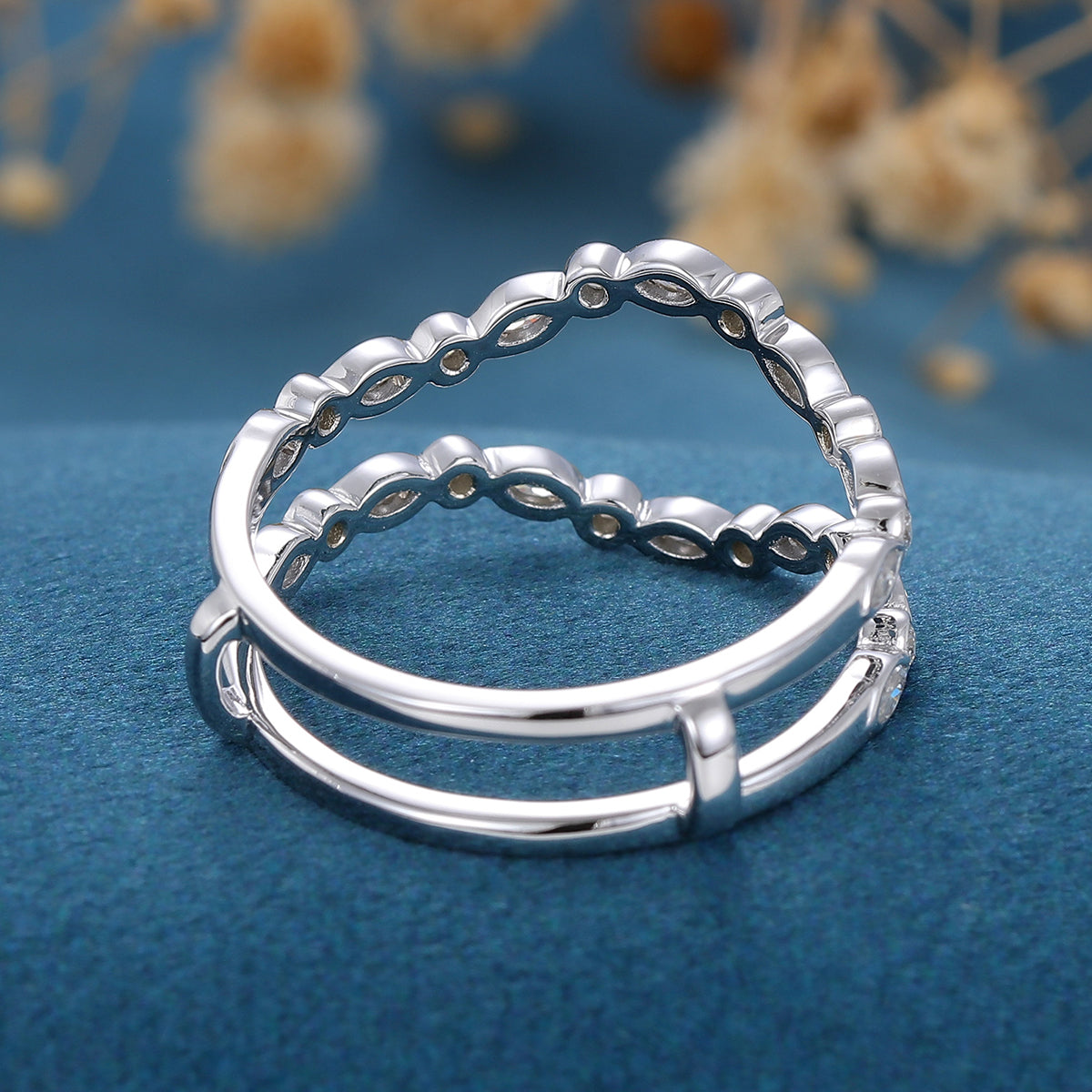 3.60 CT Round & Marquise Shaped Moissanite Unique Wedding Band