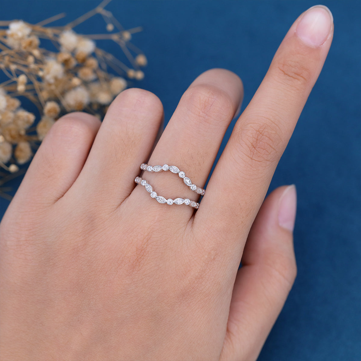 3.60 CT Round & Marquise Shaped Moissanite Unique Wedding Band