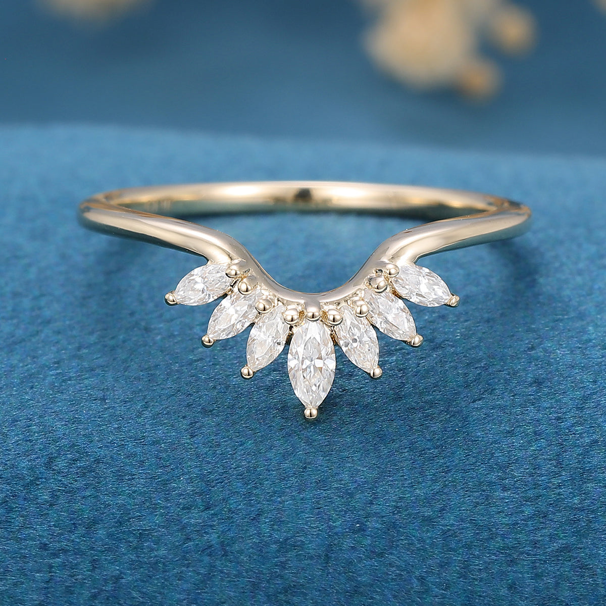 1.70 CT Marquise Shaped Moissanite Curved Wedding Band