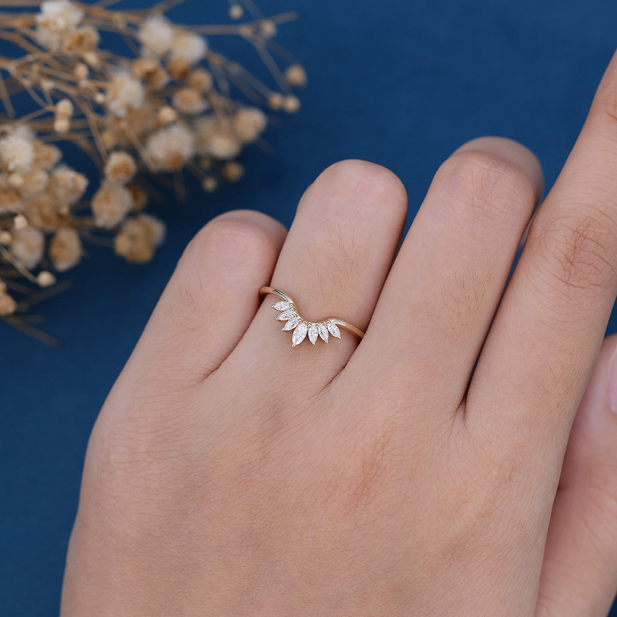 1.70 CT Marquise Shaped Moissanite Curved Wedding Band