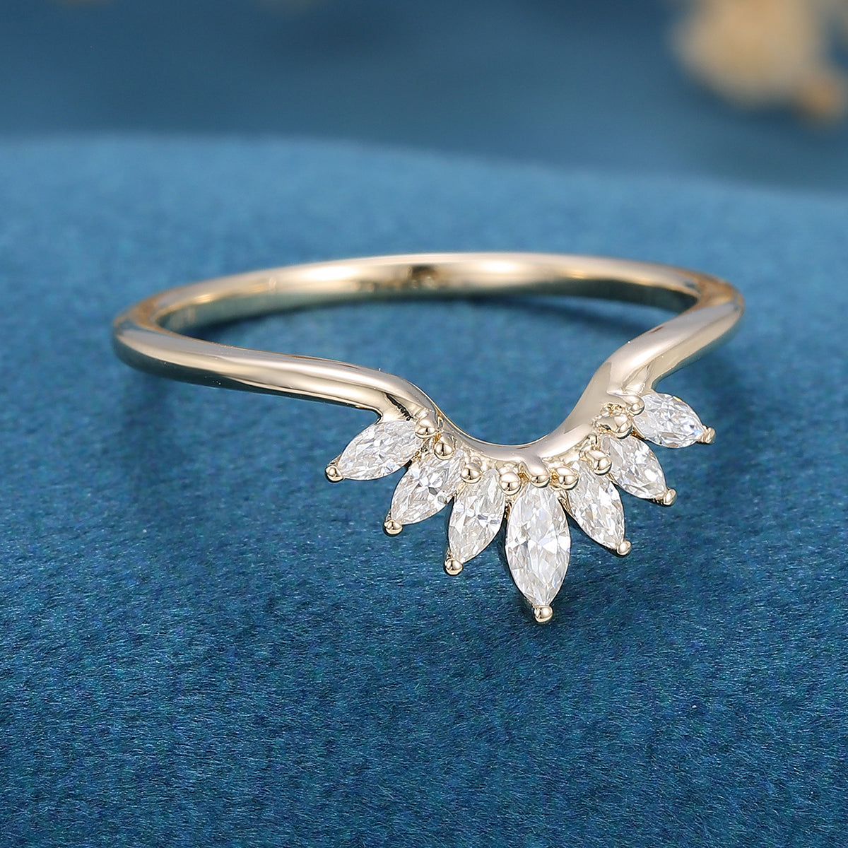 1.70 CT Marquise Shaped Moissanite Curved Wedding Band