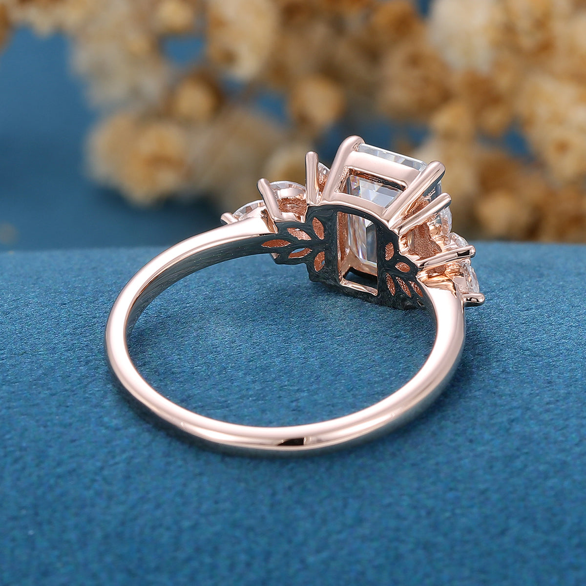 1.60 CT Emerald Shaped Moissanite Cluster Engagement Ring