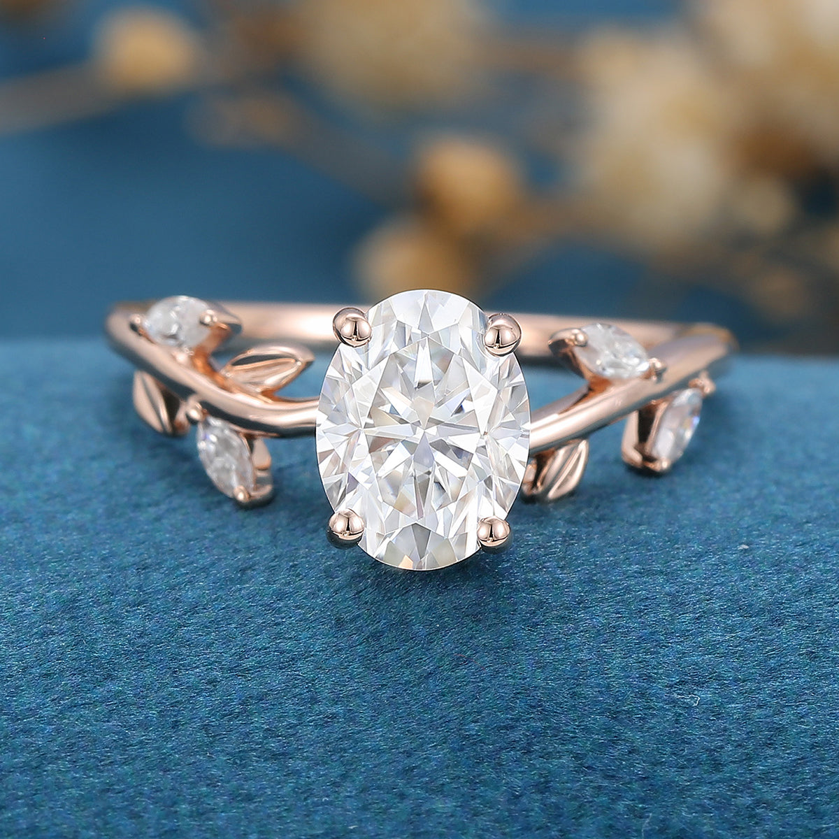 1.33 CT Oval Shaped Moissanite Nature Inspired Engagement Ring