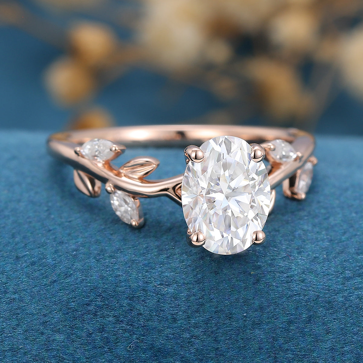 1.33 CT Oval Shaped Moissanite Nature Inspired Engagement Ring