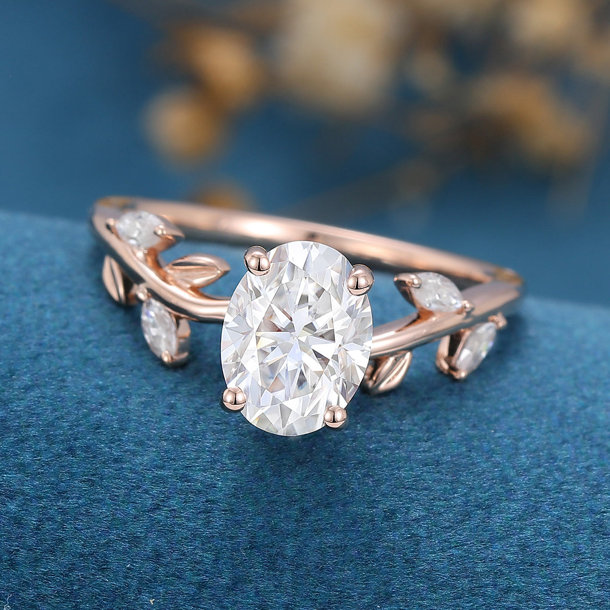 1.33 CT Oval Shaped Moissanite Nature Inspired Engagement Ring
