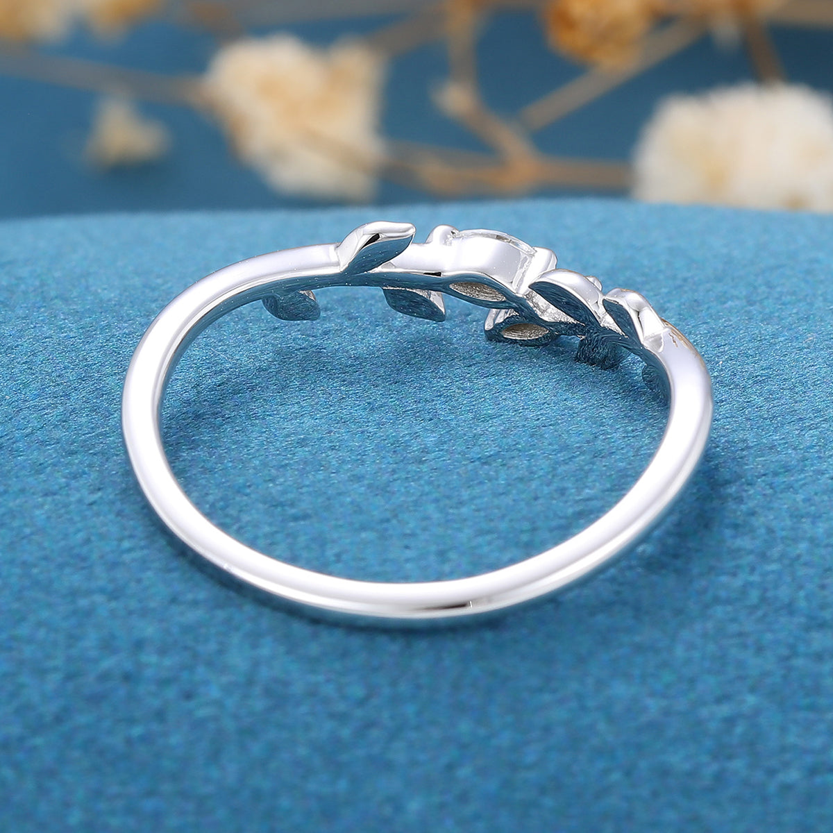 1.40 CT Marquise Shaped Moissanite Nature Inspired Wedding Band