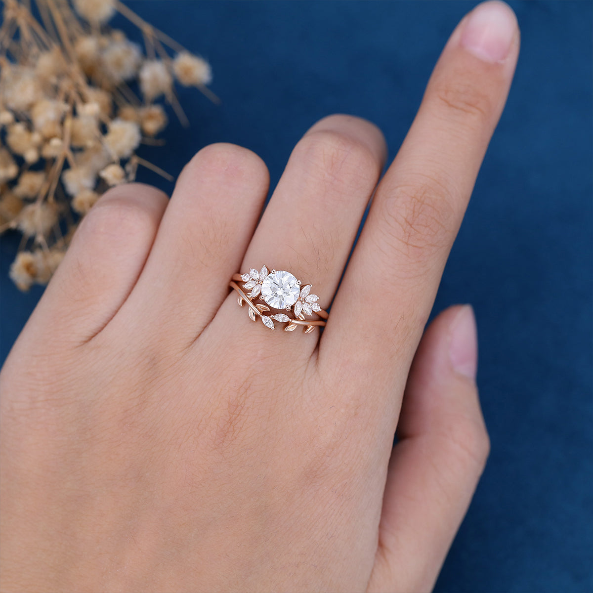 1.1 CT Round Shaped Moissanite Cluster Bridal Set