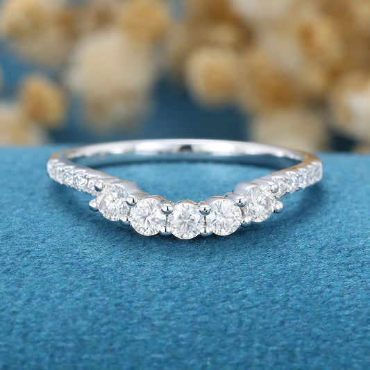 1.90 CT Round Shaped Moissanite Curved Wedding Band