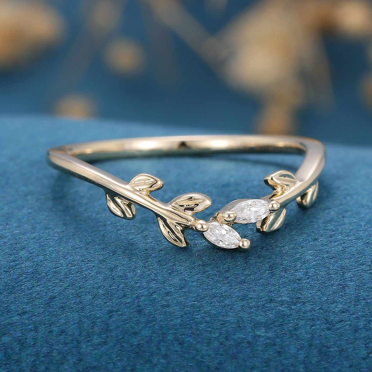 1.40 CT Marquise Shaped Moissanite Nature Inspired Wedding Band