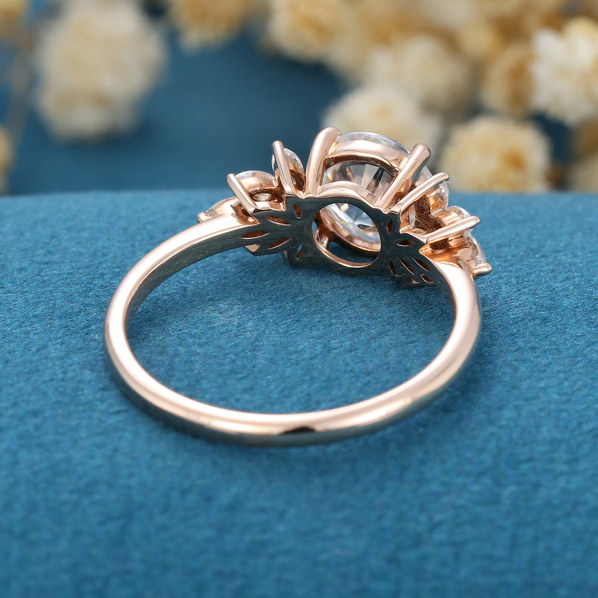 1.10 CT Round Shaped Moissanite Cluster Engagement Ring