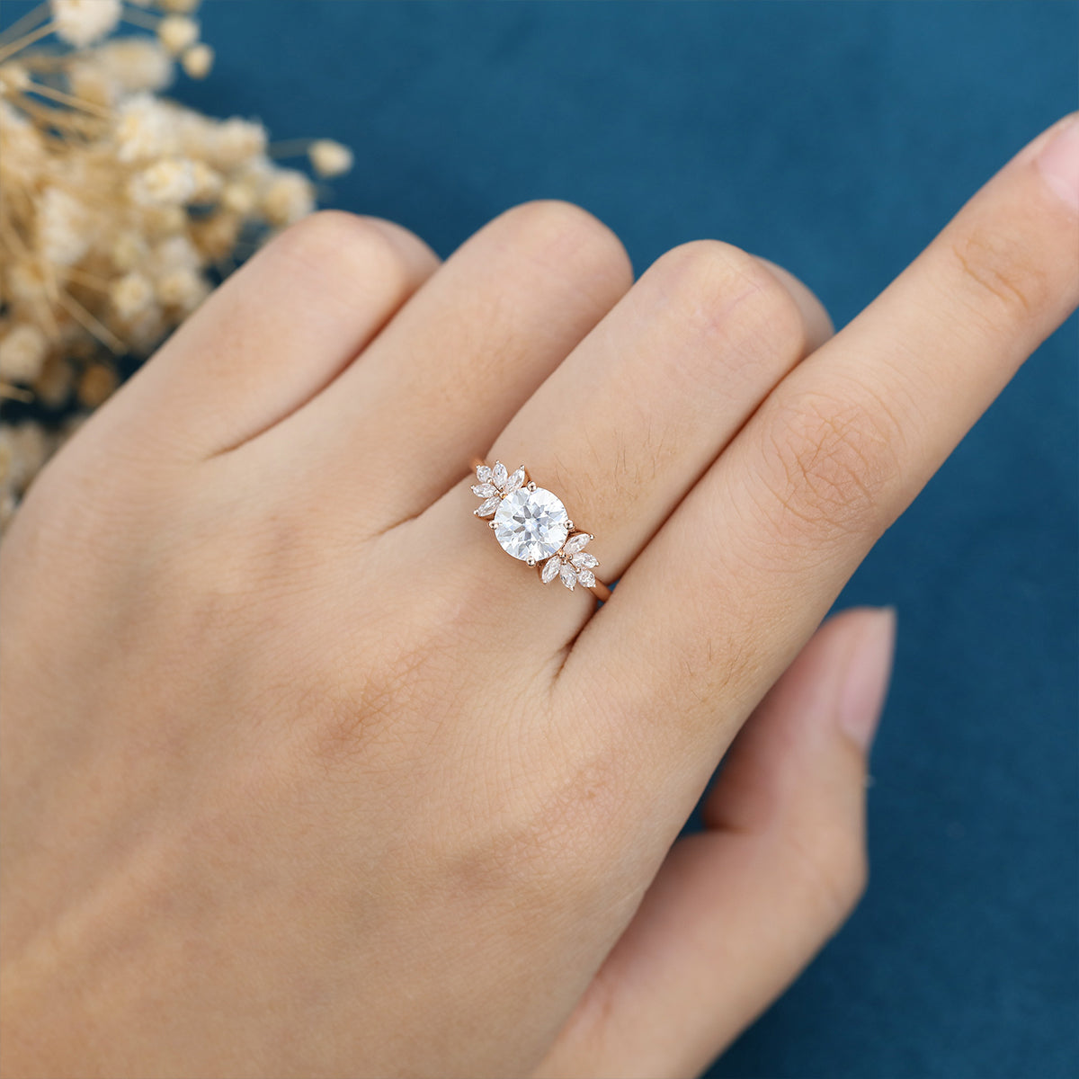 1.10 CT Round Shaped Moissanite Cluster Engagement Ring