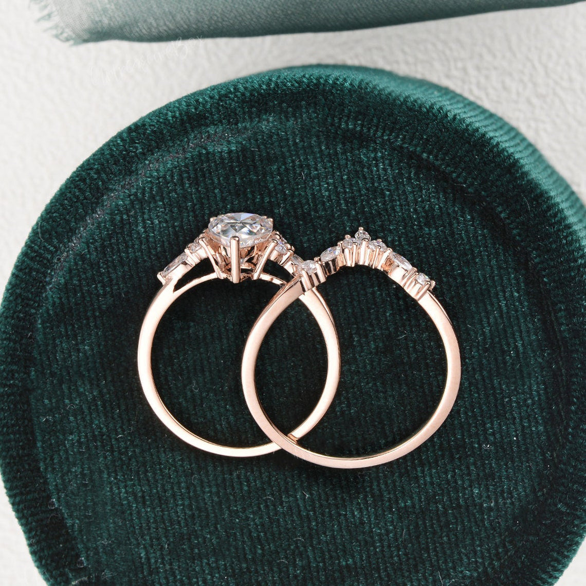 1.50 CT Pear Cut Cluster Moissanite Bridal Ring Set