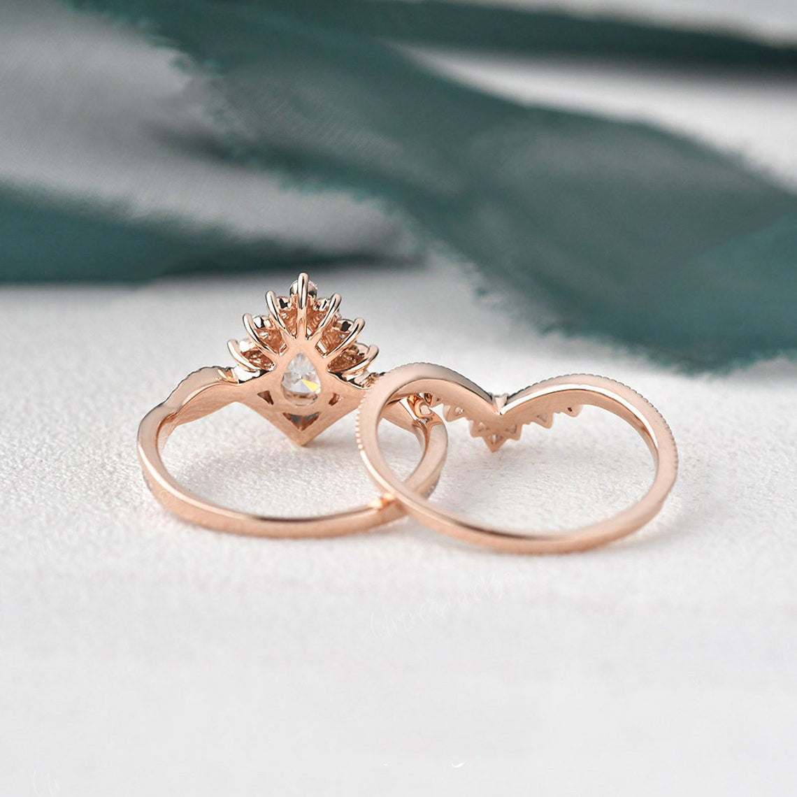 1.50 CT Pear Cut Cluster Twisted Moissanite Bridal Ring Set