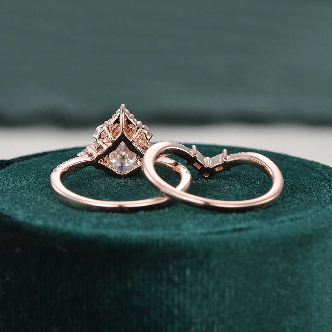 1.50 CT Pear Cut Cluster Art Deco Moissanite Bridal Ring Set