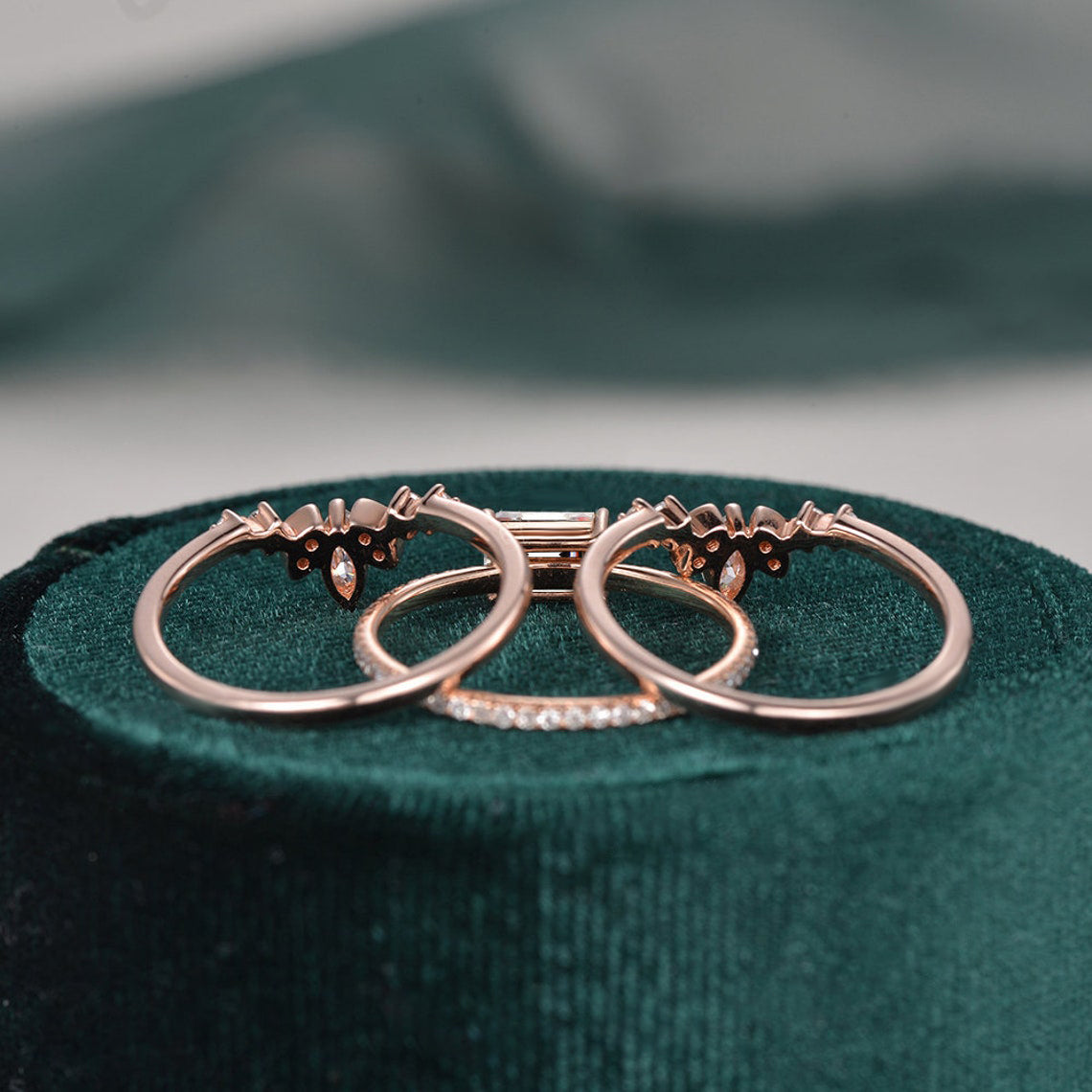 2.0 CT Emerald Cut Solitaire Pave Setting Moissanite Bridal Ring Set