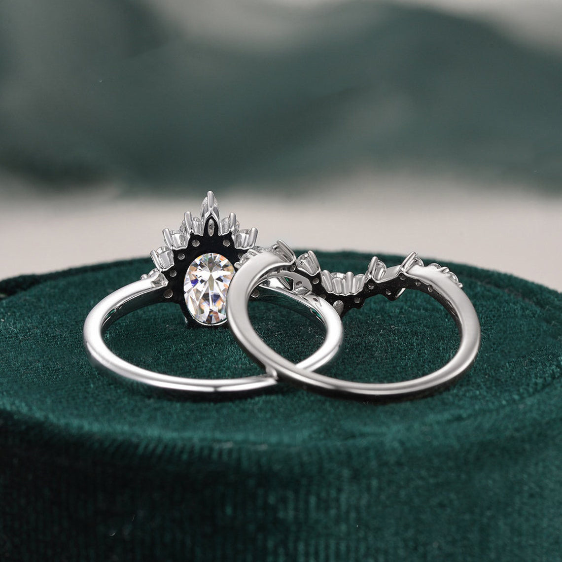 1.50 CT Pear Cut Cluster Moissanite Bridal Ring Set