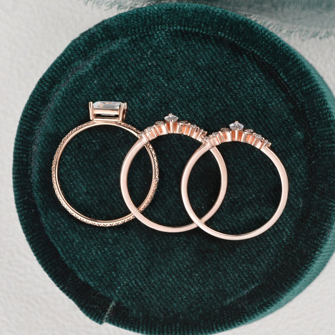 2.0 CT Emerald Cut Solitaire Pave Setting Moissanite Bridal Ring Set