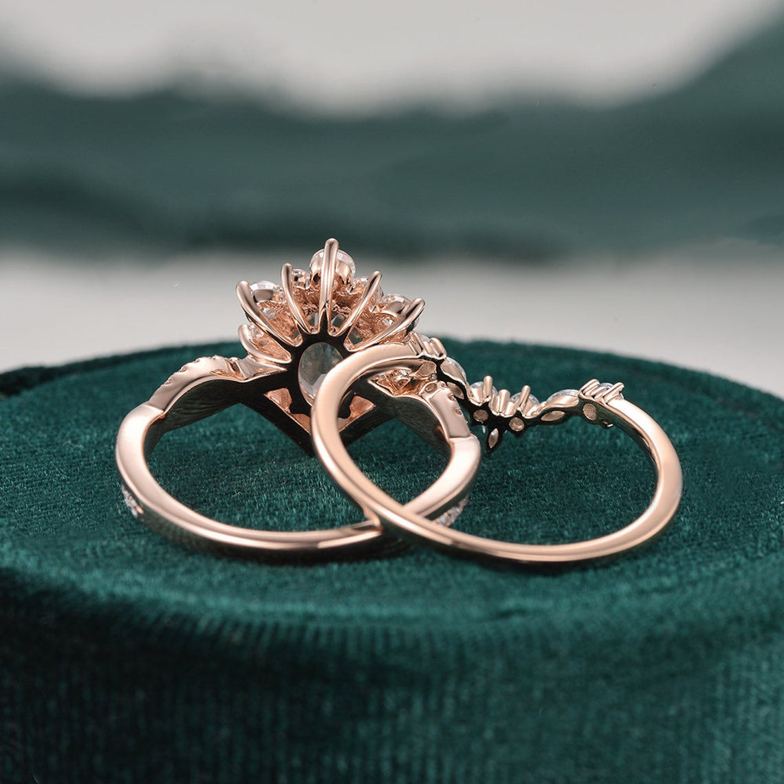 1.50 CT Oval Cut Twisted Art Deco Moissanite Bridal Ring Set