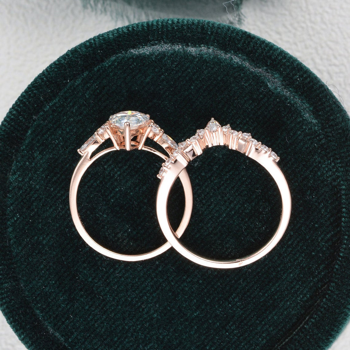 1.50 CT Pear Cut Cluster Moissanite Bridal Ring Set