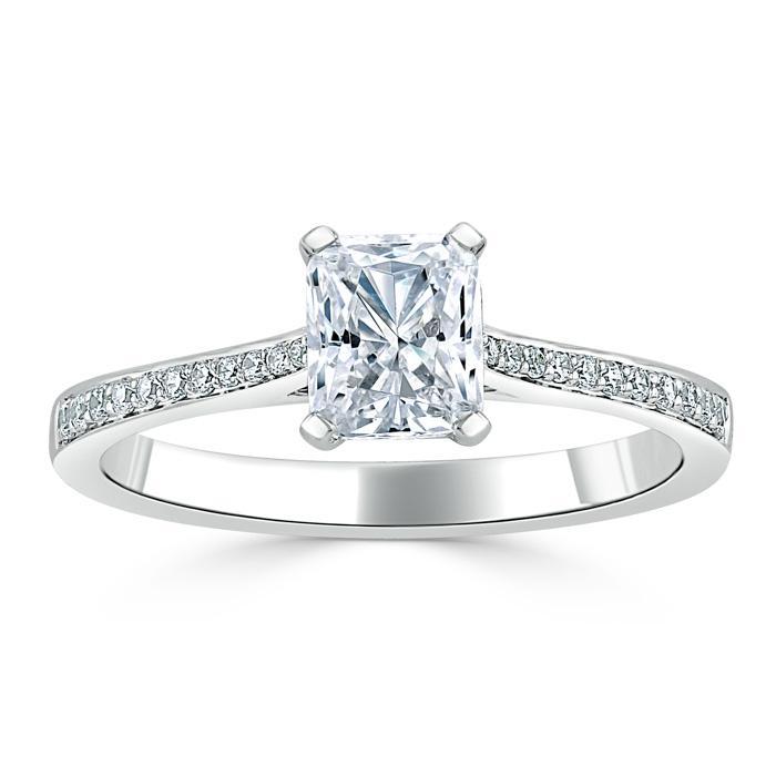 0.75 CT Radiant Cut Solitaire Hidden Halo/ Pave Setting Moissanite Engagement Ring