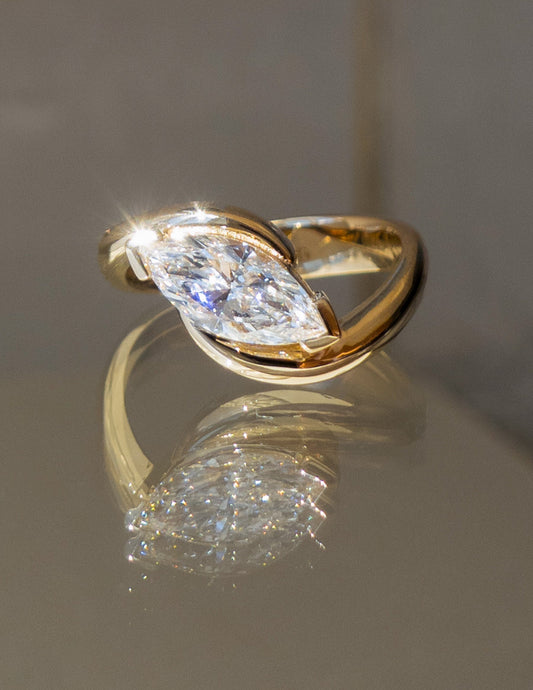 1.0 - 2.0 CT Marquise Cut Lab Grown Diamond Unique Setting Engagement Ring