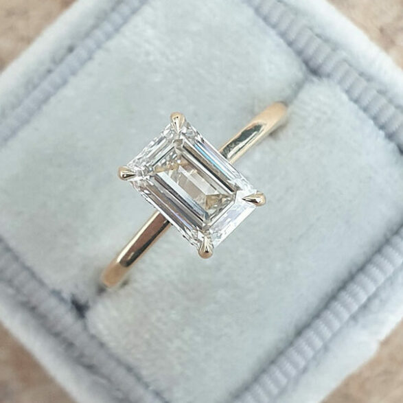 1.6 CT Emerald Cut Solitaire Style Moissanite Engagement Ring