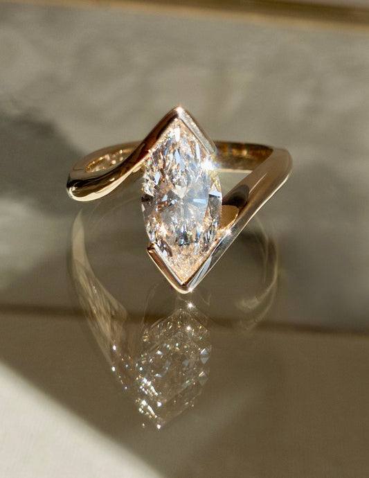 1.0 - 2.0 CT Marquise Shaped Lab Grown Diamond Solitaire Style Engagement Ring