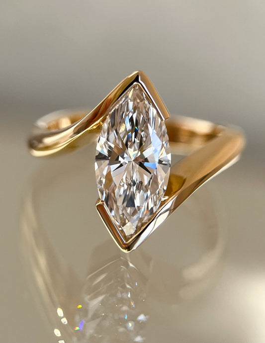 1.0 - 2.0 CT Marquise Shaped Lab Grown Diamond Solitaire Style Engagement Ring