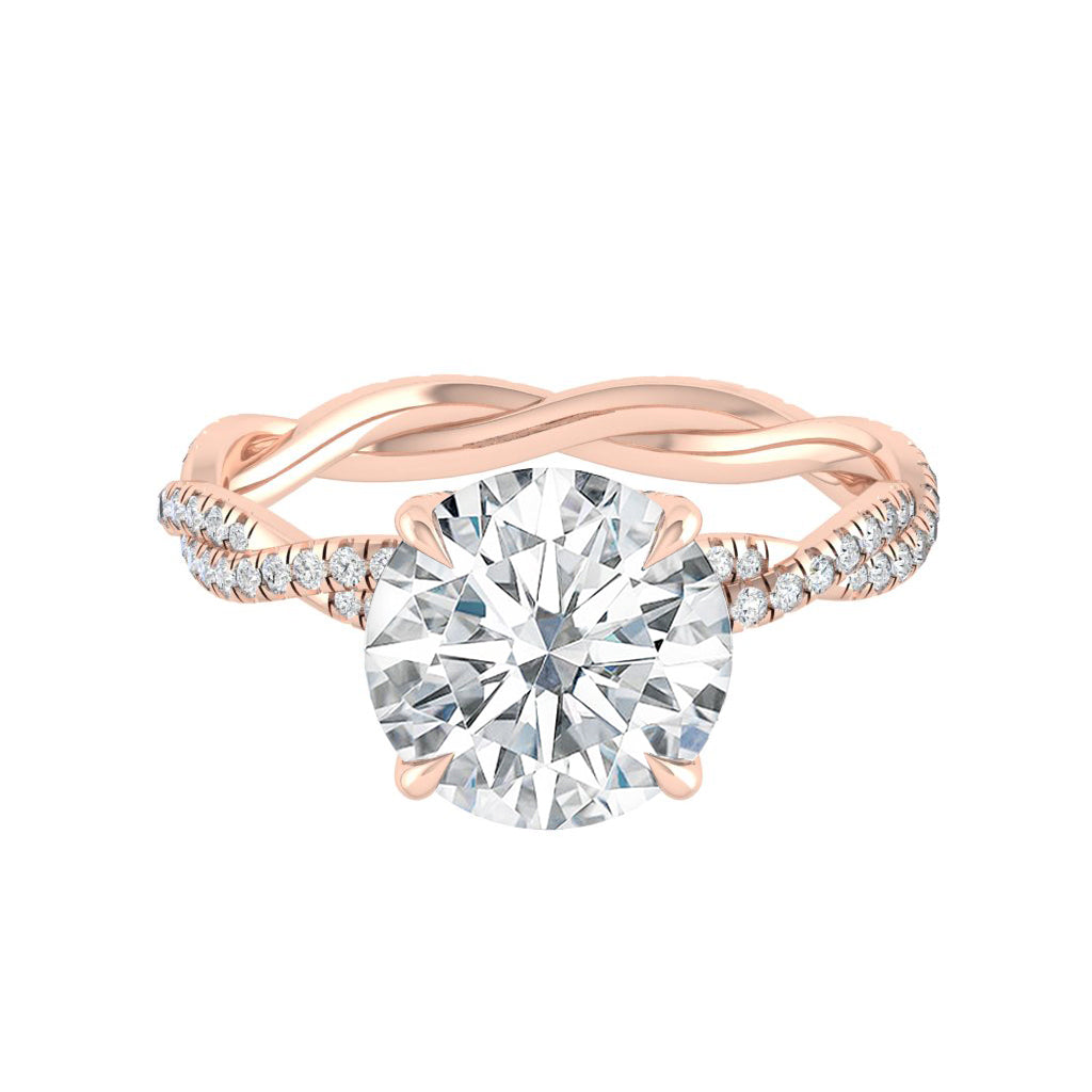 4.11 CT Round Cut Twisted Pave Moissanite Engagement Ring