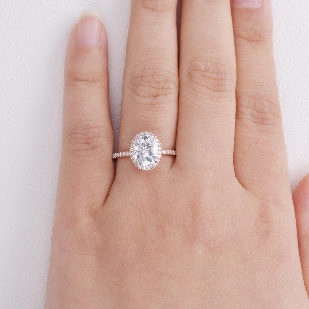 1.91 CT Oval Cut Halo Pave Moissanite Engagement Ring