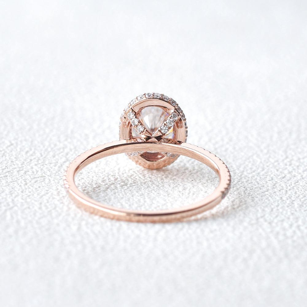 1.91 CT Oval Cut Halo Pave Moissanite Engagement Ring